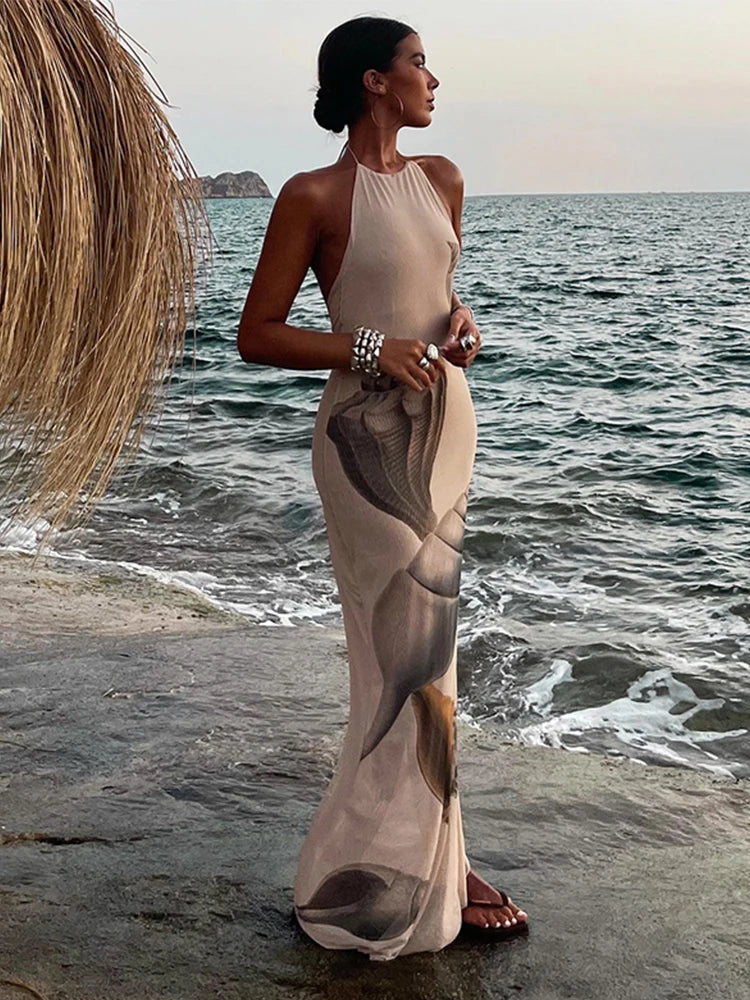 Mavi Dames Maxi Jurk | Mesh Print, Backless, Lange Zomerjurk 2