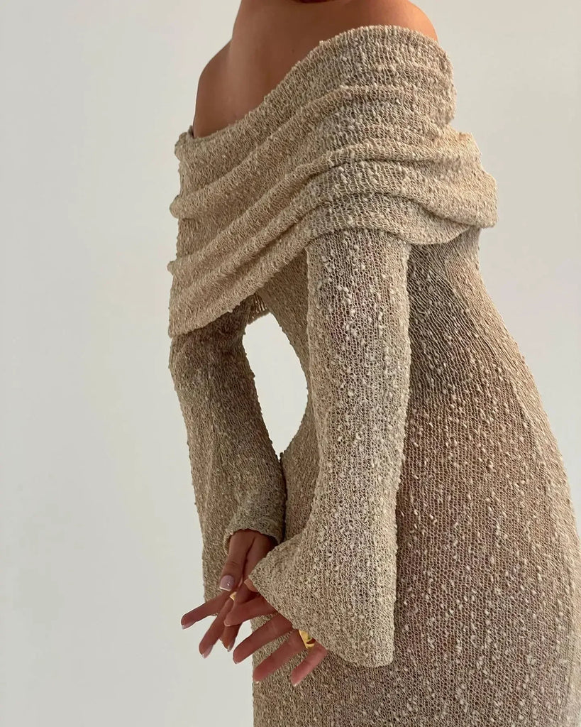 Helle Zwarte Jurk Met Lange Mouwen | Gebreide Stof, Chic Hollow-Out Ontwerp 6
