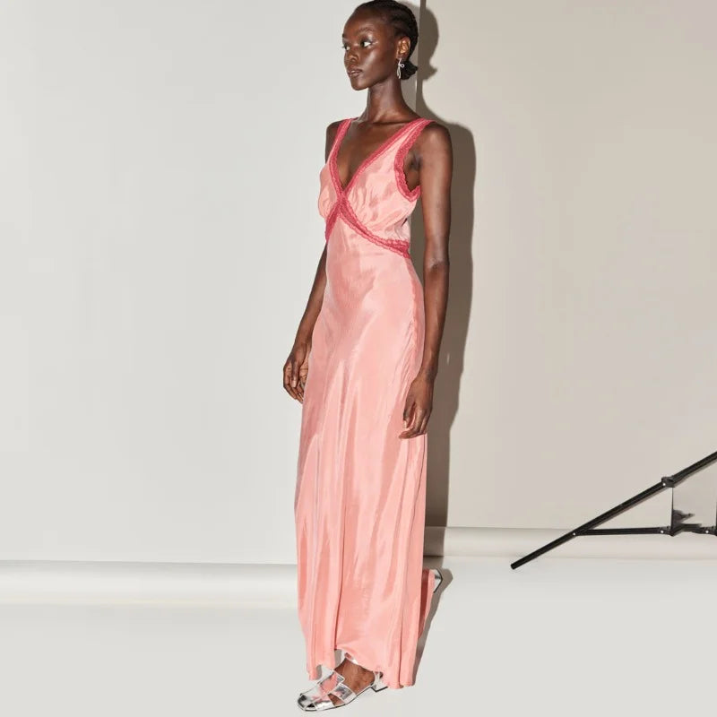Evelyn Dames Maxi Jurk | Elegante Kant, V-Hals, Formele Gelegenheden 4