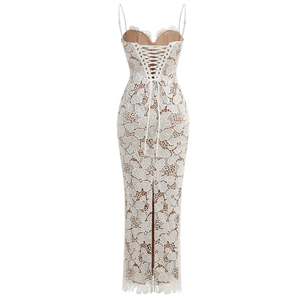 Nella Lange Jurk Dames | Elegante Vloerlange Lace-Up Ontwerp 6