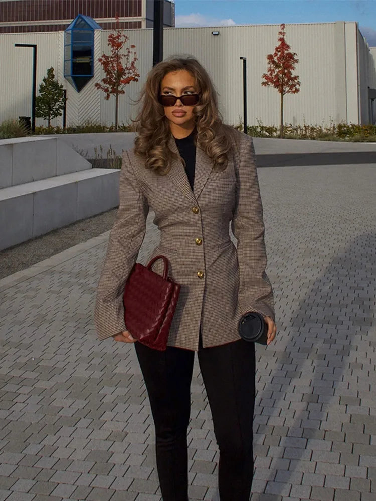 Sienna Zwarte Blazer Dames | Tijdloos Ruitpatroon, Slim Fit 4