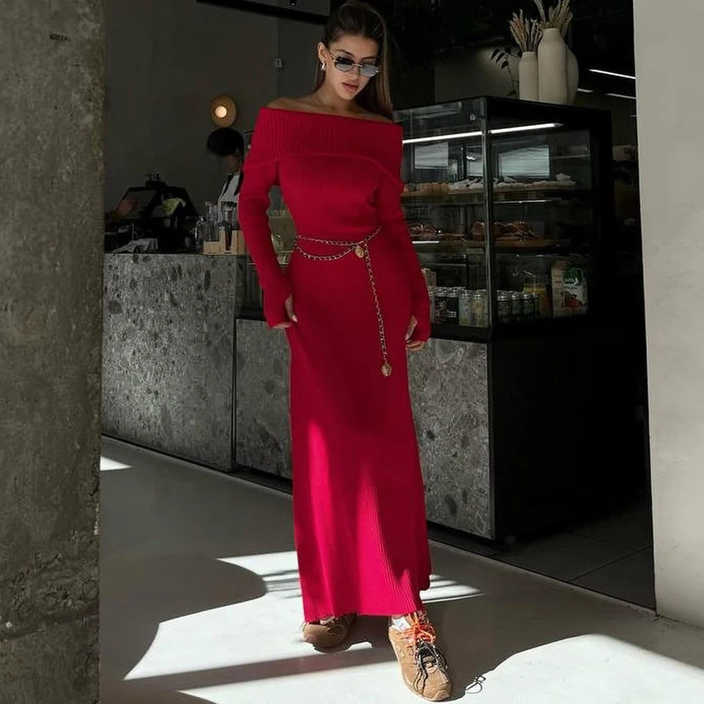 Jasmijn Women's Maxi Dress | Zachte Gebreide Stof, Off-Shoulder Design 3
