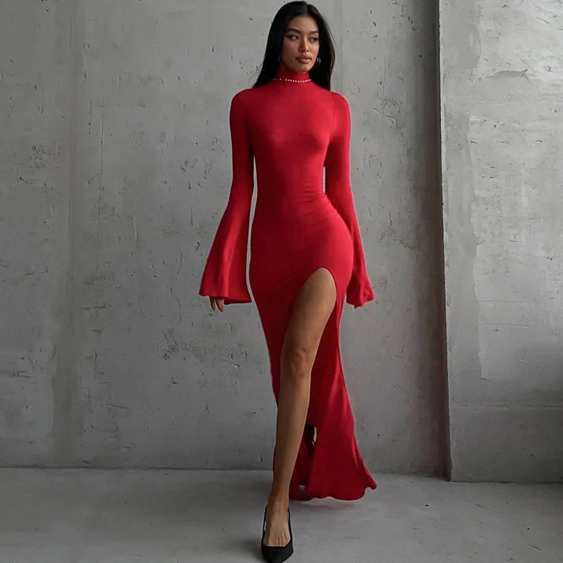 Mira Zwarte Lange Jurk Dames | Open Rug, Sexy Split, Maxi Lengte 6
