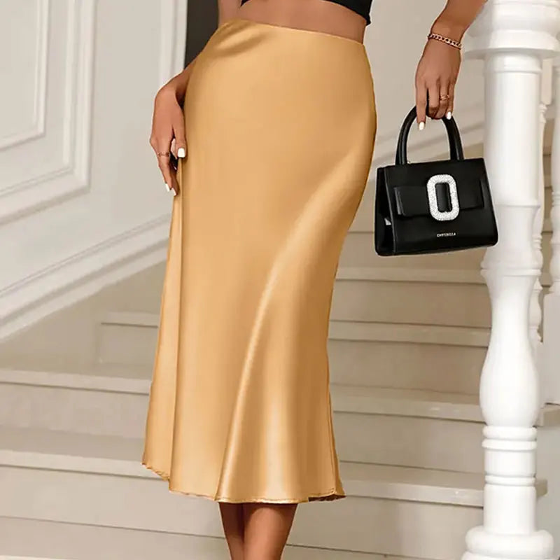 Sienna Dames Rok | Zijden Satijn, Luxe Midi met Glanzende Afwerking 2