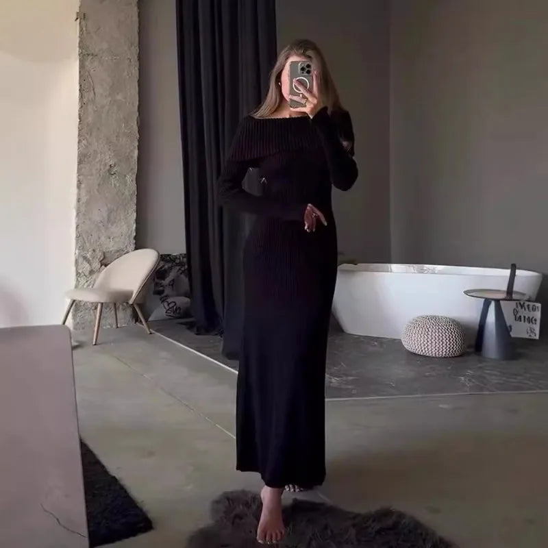 Jasmijn Women's Maxi Dress | Zachte Gebreide Stof, Off-Shoulder Design 8
