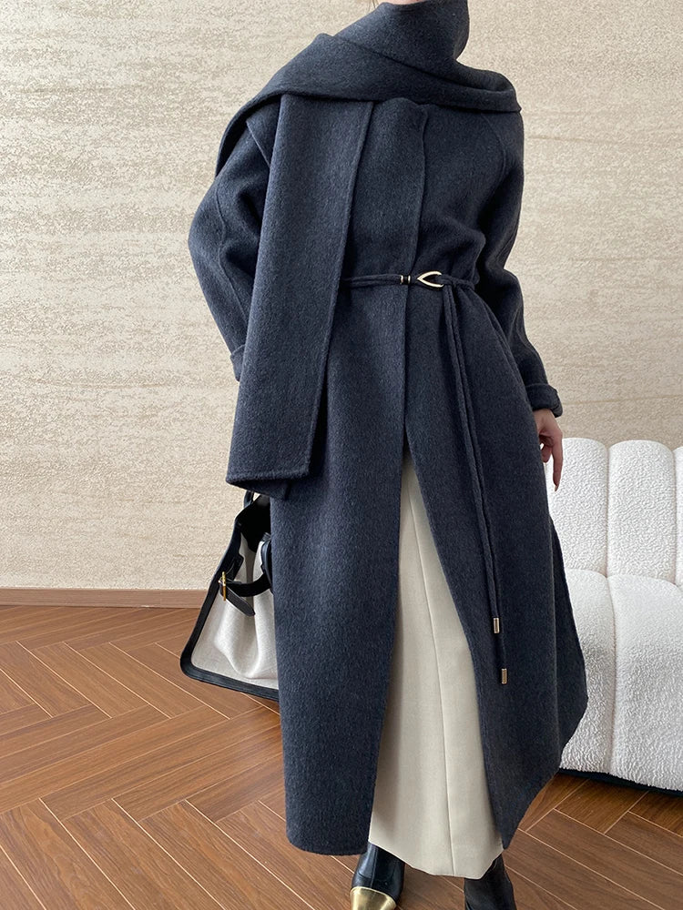 Rina Grote Maten Winterjas Dames | Oversized Wollen O-Hals, Comfortabel en Stijlvol 5