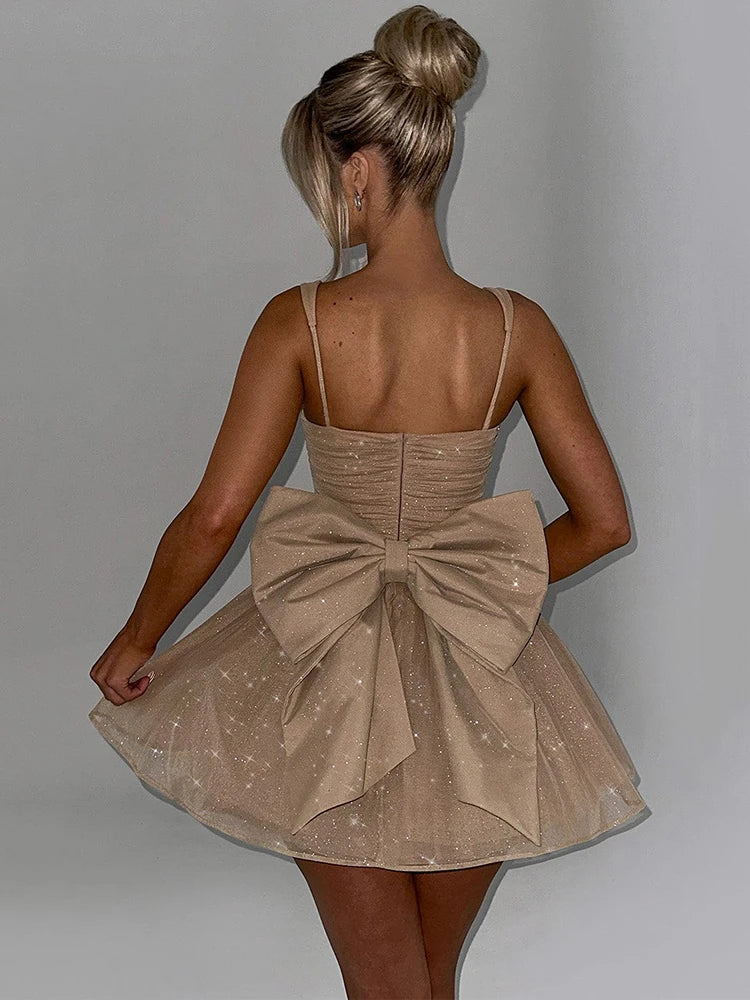 Sienna Rugloze Mini Jurk Dames | Met Grote Strik, Feestelijke Kleding 3