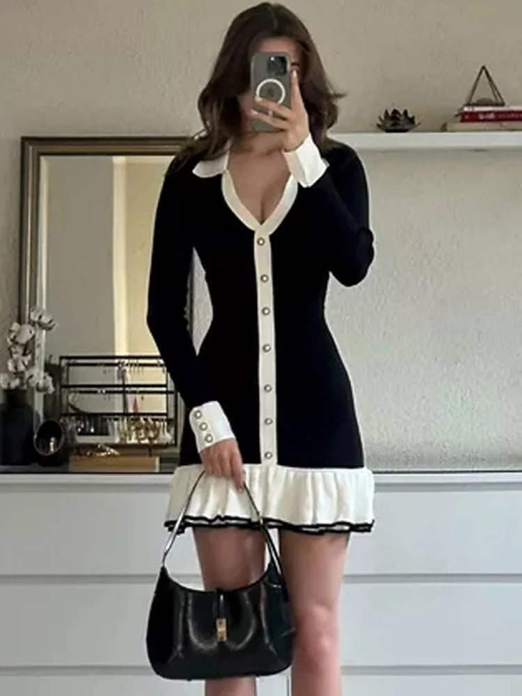 Gigi Dames Mini Jurk | Zachte Brei met Ruffles en Strik 2