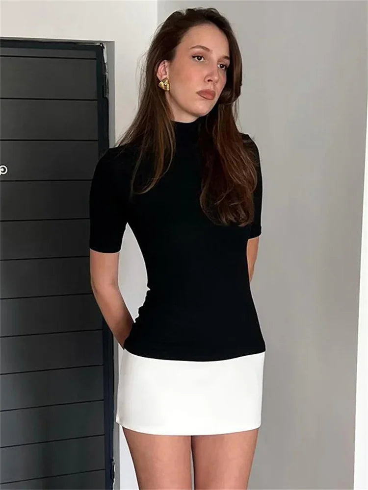 Gema Women's Mini Jurk | Chic Contrast Ontwerp, Bodycon Zwart 3