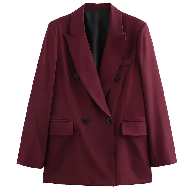 Women's Suit Burgundy Size M Polyester Tailored Blazer and Trouser Set-5