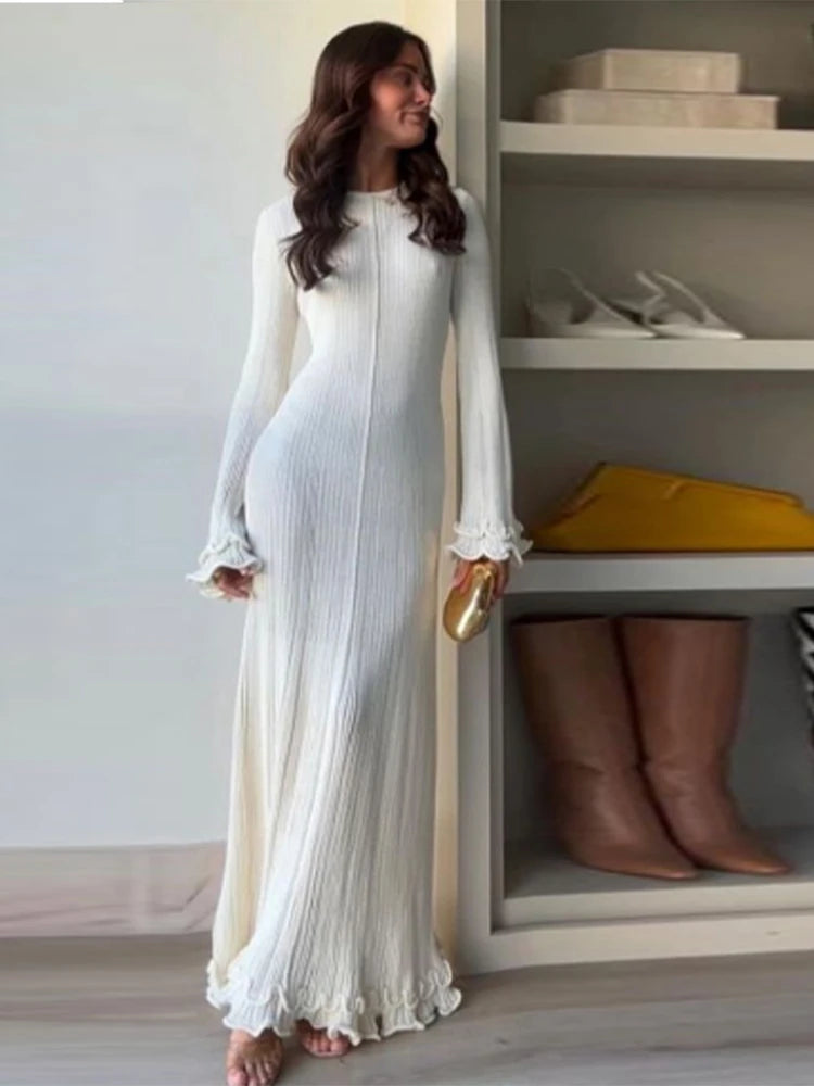 Gera Dames Lange Jurk | Rimpelzoom, Elegante O-hals, Rugloos Design 7