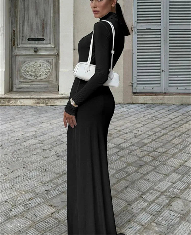 Tovia Zwarte Lange Jurk Dames | Turtleneck, Elegante Trompet-Silhouet 5