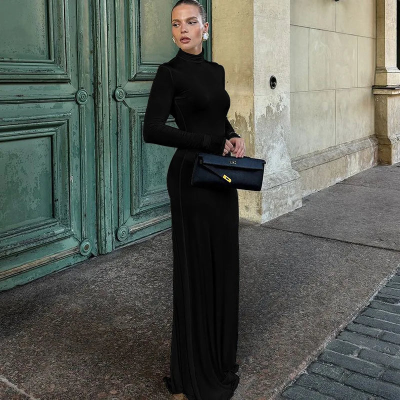 Mira Zwarte Lange Jurk Dames | Turtleneck, Maxi Lengte, Lange Mouwen 6
