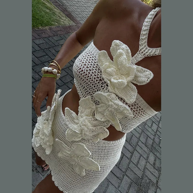 Iri Damesjurk | Gebreid Bloemdesign, Lange Halter Jurk voor Zomer 7