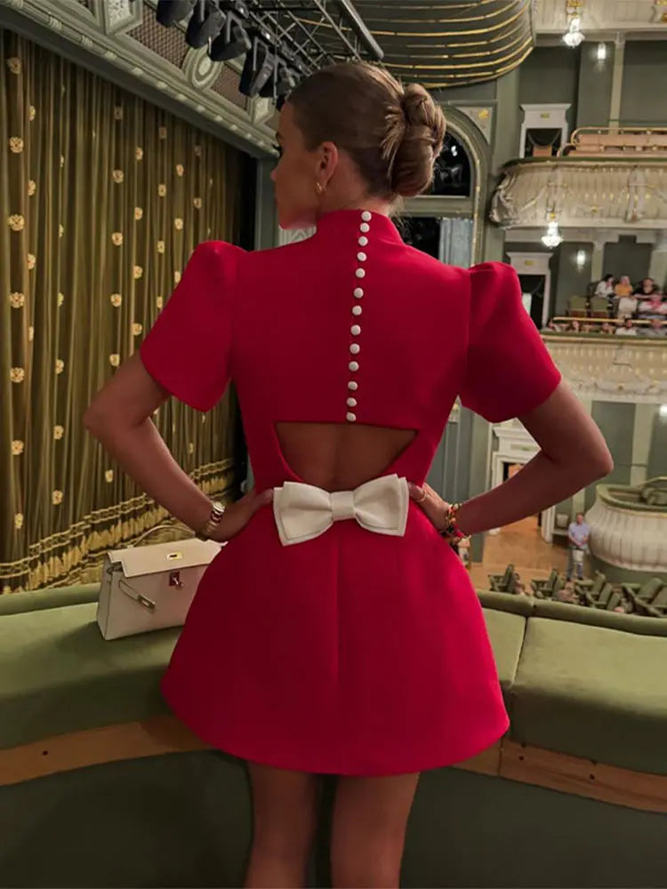 Mabel Zwarte Mini Jurk voor Vrouwen | Polyester met Rugstrik 6