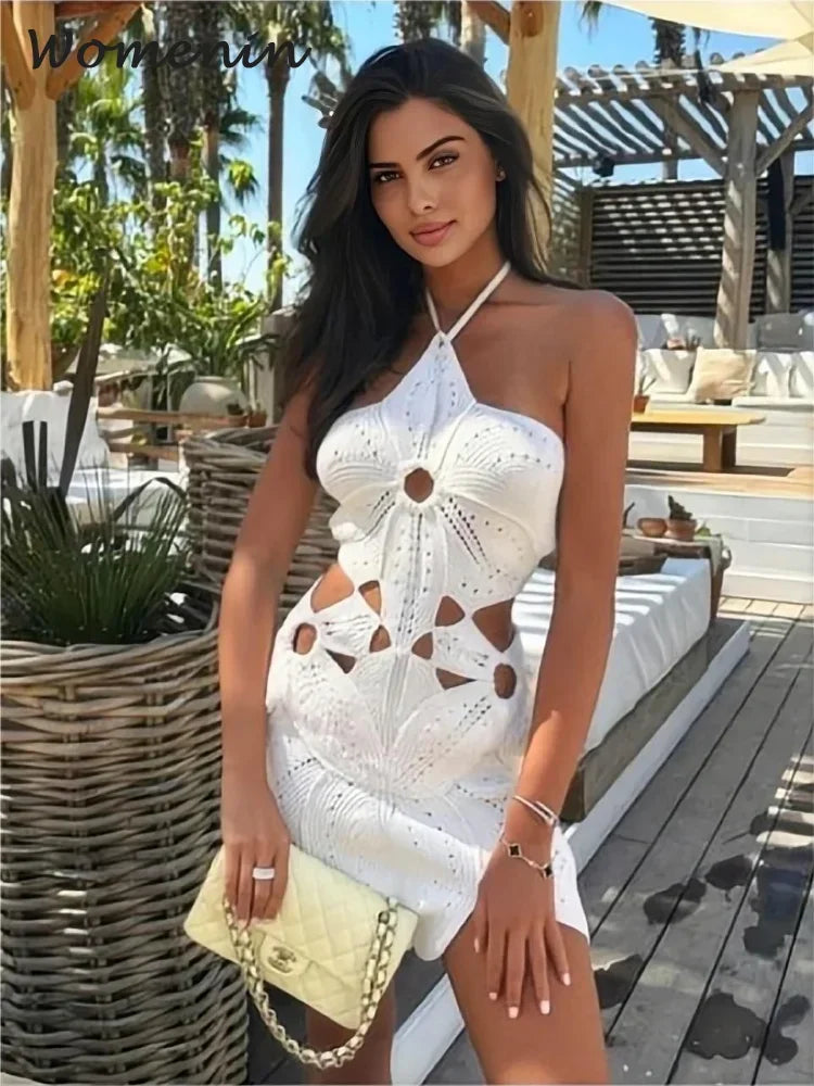 Heloina Dames Mini Jurk | Ademend Gebreid, Trendy Uitsparingen 2