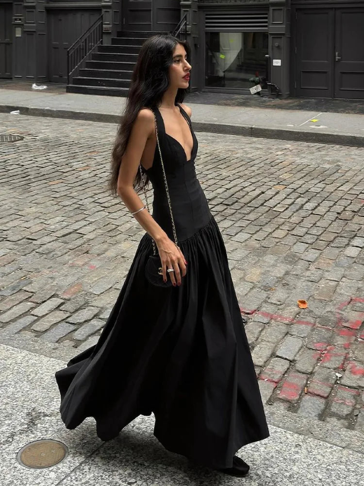 Gina Lange Jurk Dames | V-hals, Zwart, Feestelijke Kleding 4