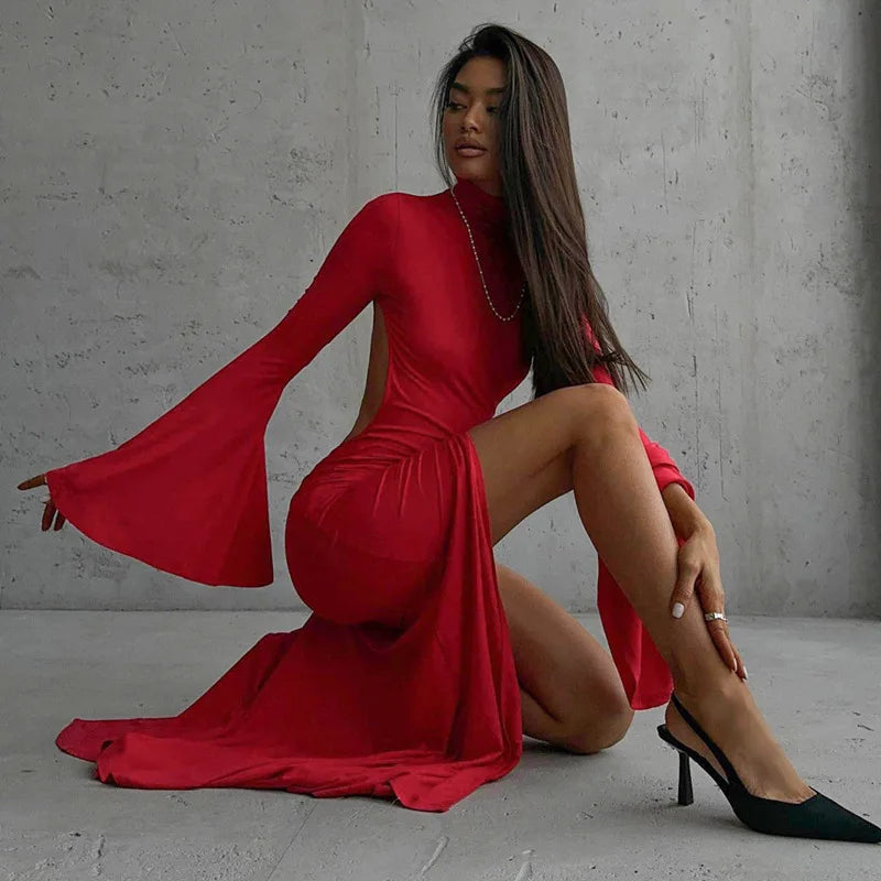 Mira Zwarte Lange Jurk Dames | Open Rug, Sexy Split, Maxi Lengte 4