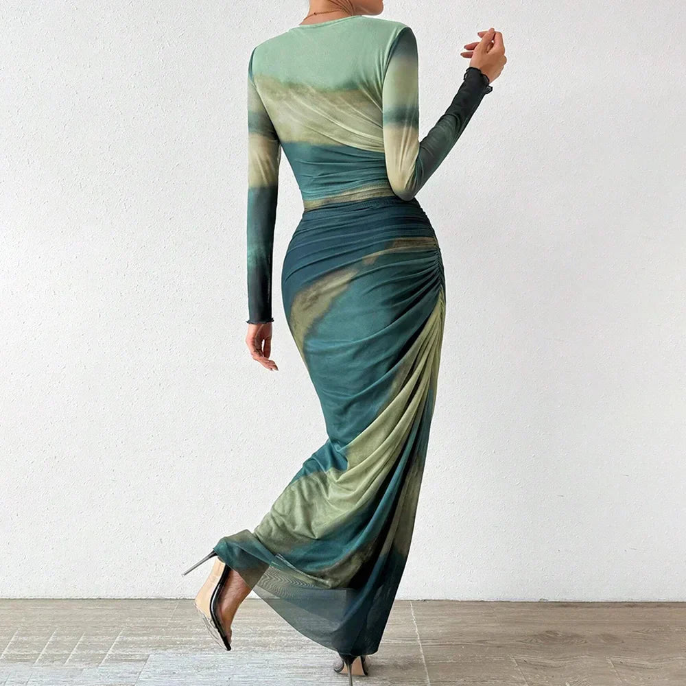Dames Maxi Jurk Blauw M Katoen Elegante Stijl-5