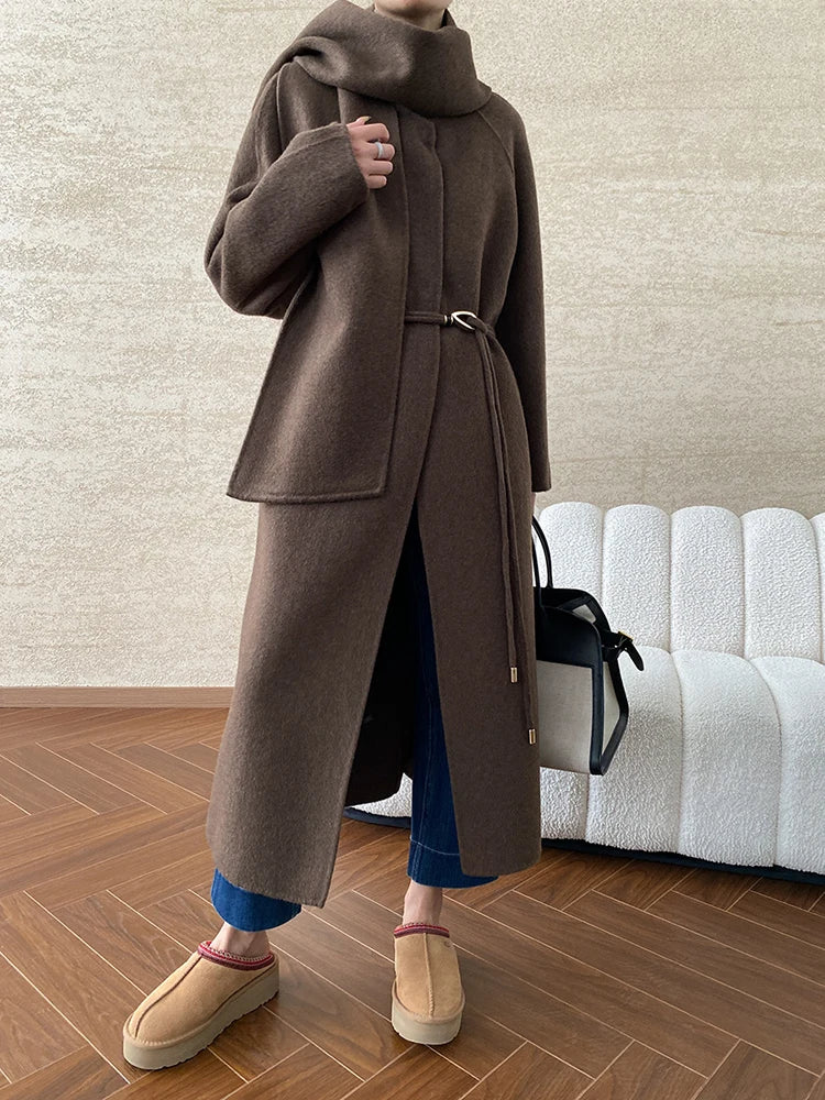 Rina Grote Maten Winterjas Dames | Oversized Wollen O-Hals, Comfortabel en Stijlvol 6