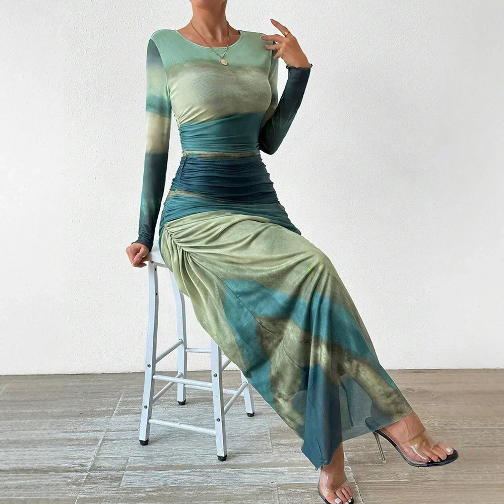 Dames Maxi Jurk Blauw M Katoen Elegante Stijl-4
