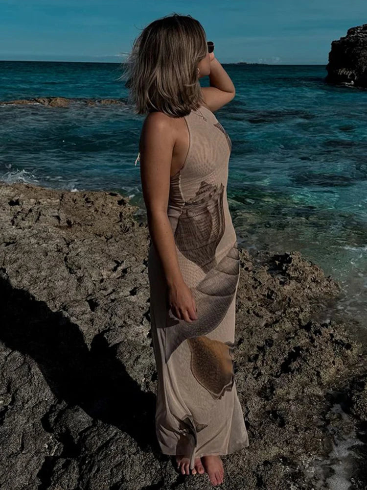 Mavi Dames Maxi Jurk | Mesh Print, Backless, Lange Zomerjurk 3