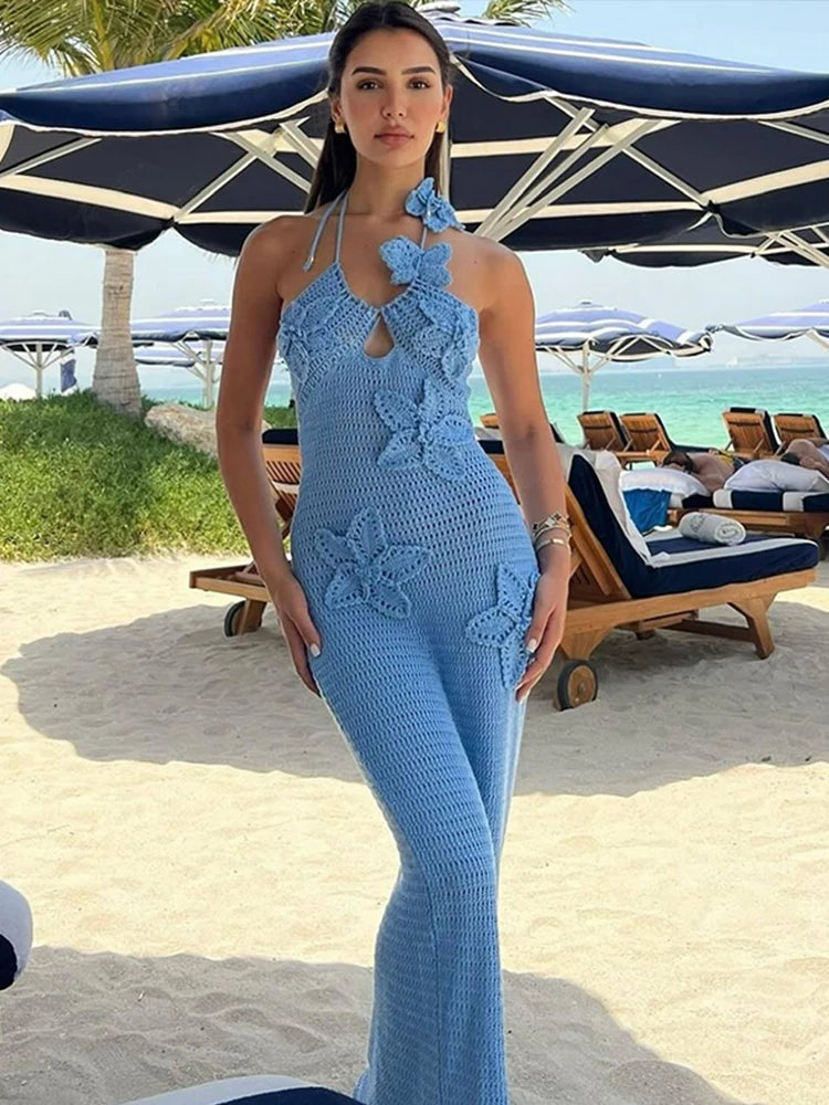 Iri Damesjurk | Gebreid Bloemdesign, Lange Halter Jurk voor Zomer 8