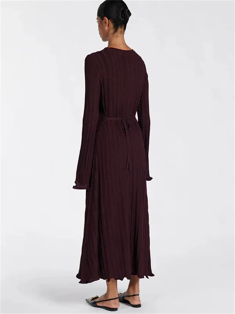 Ginevra Dames Maxi Jurk | Ribbelontwerp, Elegante Lange Mouwen 3
