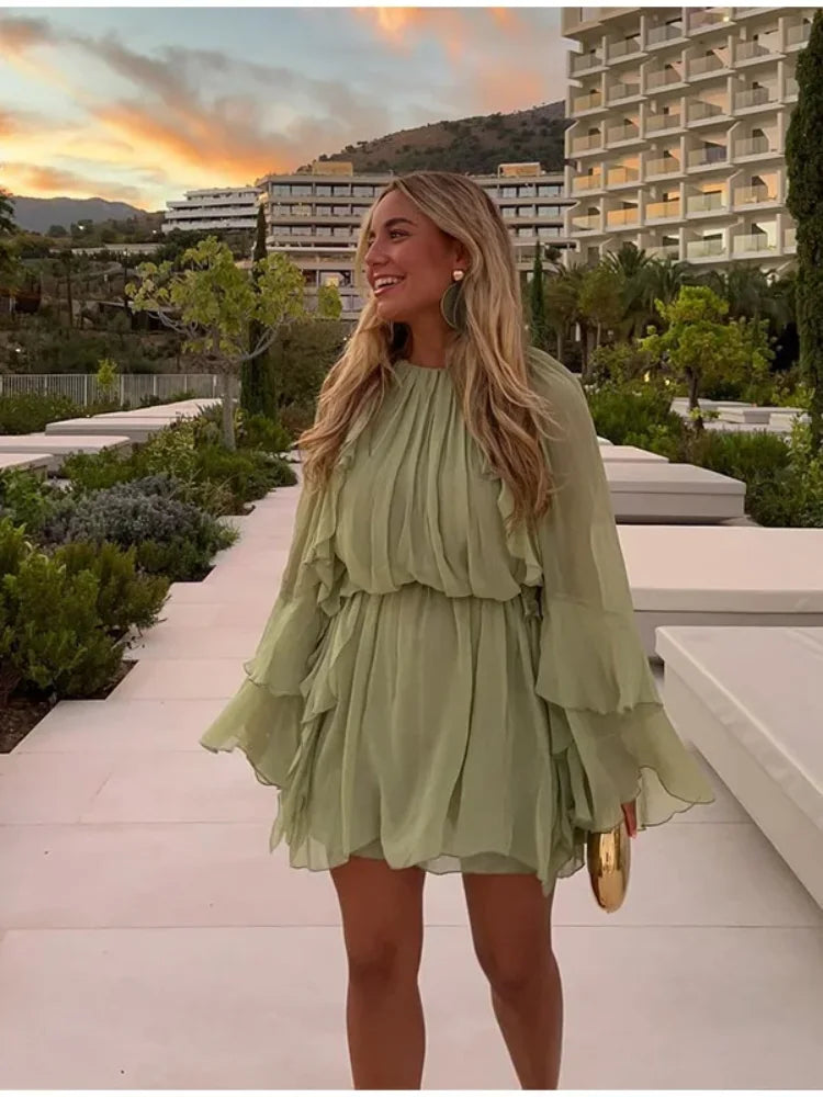 Sienna Vrouwen Mini Jurk | Vintage Chiffon met Ruffles 7