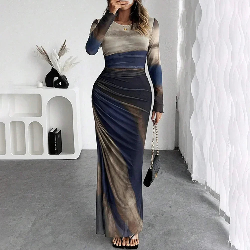 Dames Maxi Jurk Blauw M Katoen Elegante Stijl-6