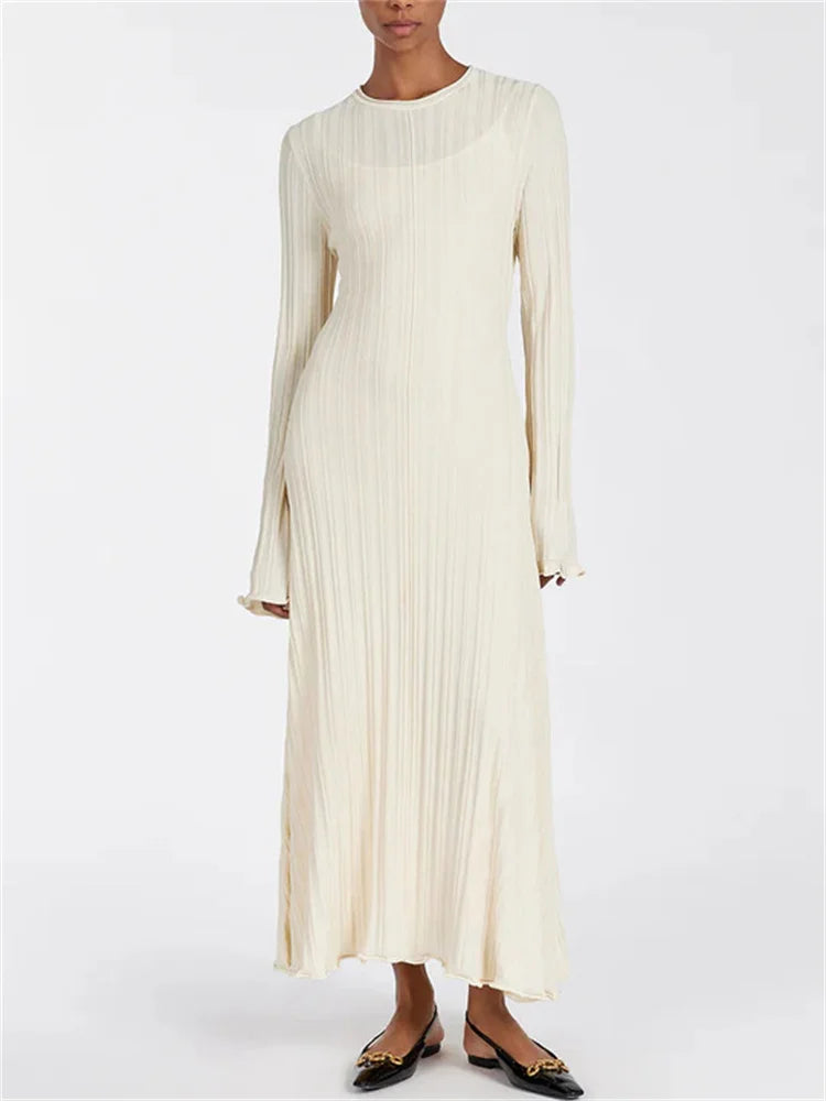 Ginevra Dames Maxi Jurk | Ribbelontwerp, Elegante Lange Mouwen 10