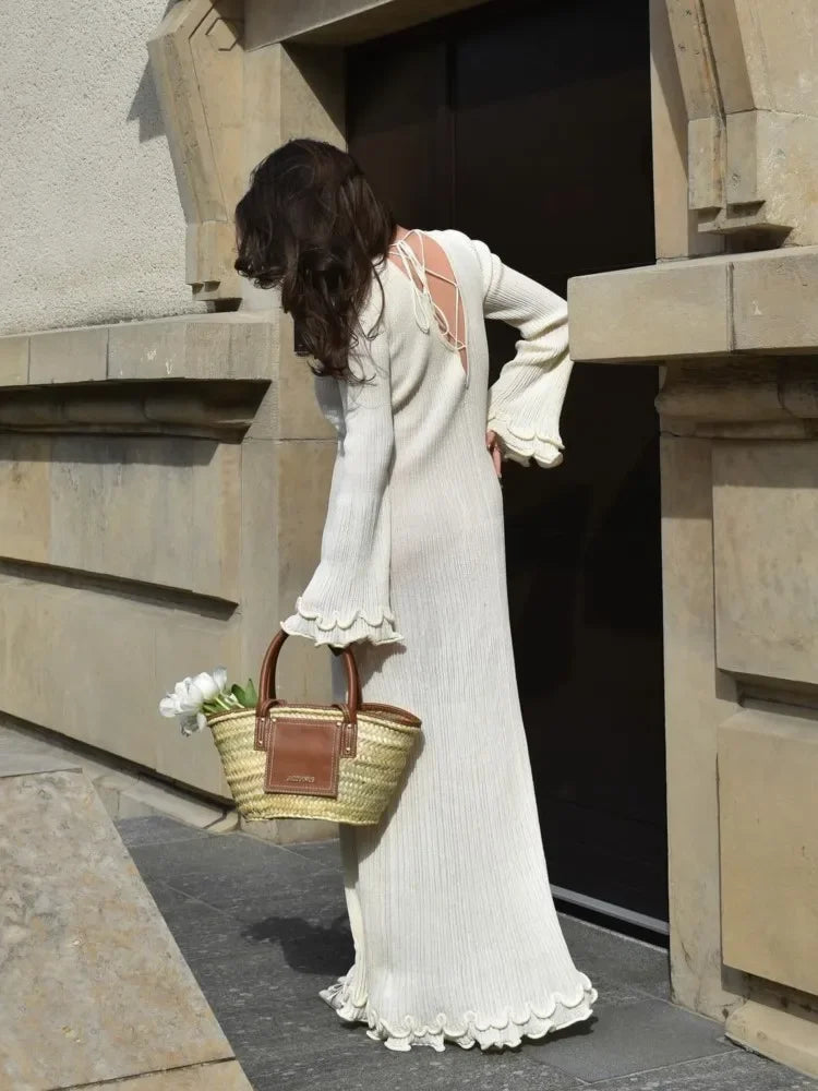 Gera Dames Lange Jurk | Rimpelzoom, Elegante O-hals, Rugloos Design 3