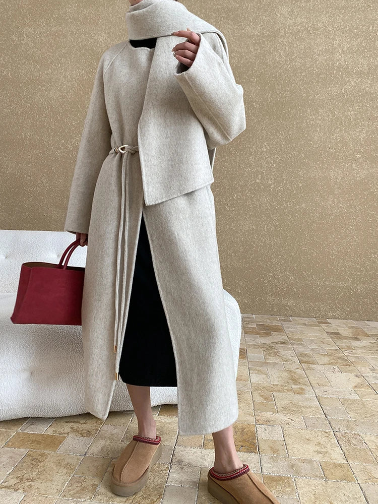 Rina Grote Maten Winterjas Dames | Oversized Wollen O-Hals, Comfortabel en Stijlvol 3