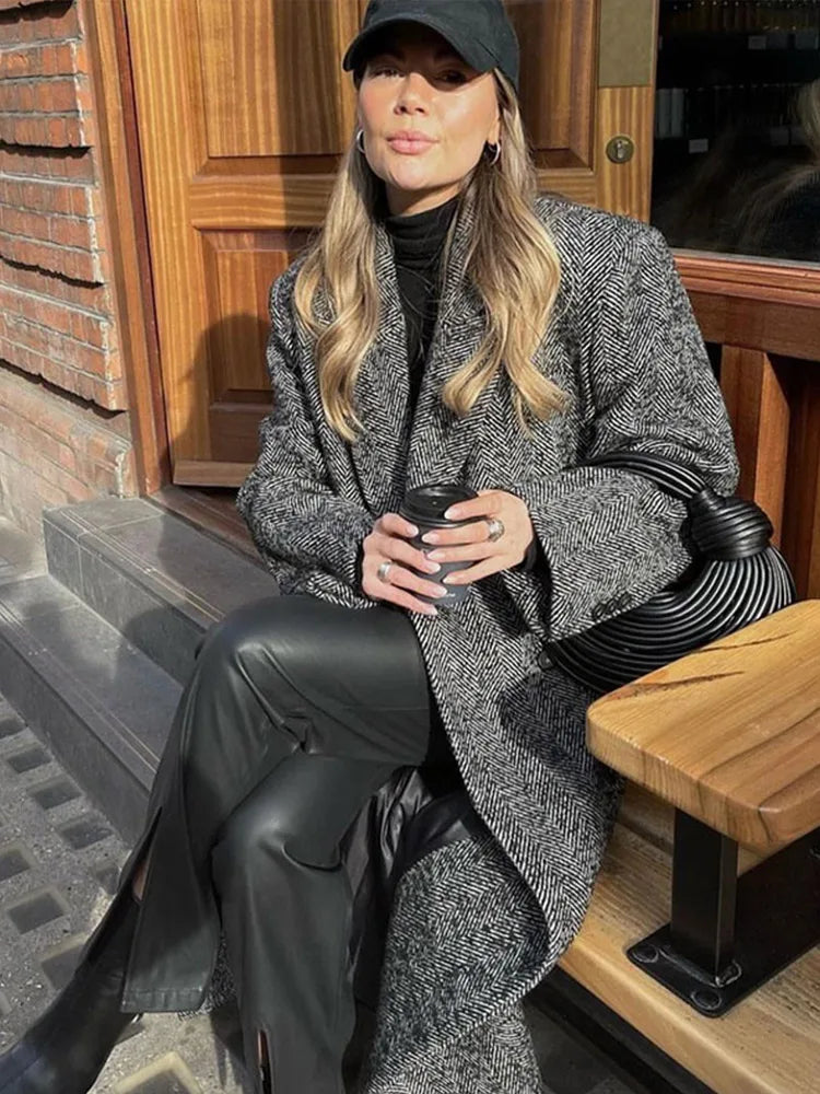 Vianne Dames Lange Winterjas | Gestreept Ontwerp, Klassieke Suitkraag 4