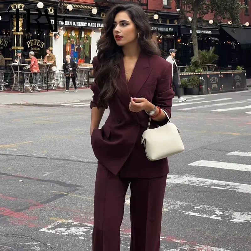 Women's Suit Burgundy Size M Polyester Tailored Blazer and Trouser Set-1