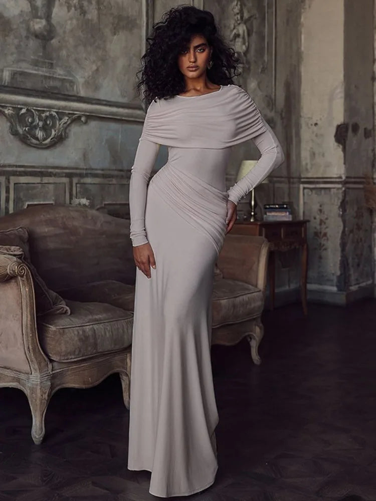 Nira Zwarte Lange Jurk Dames | Elegante O-Hals, Ruched Ontwerp, Lange Mouwen 1