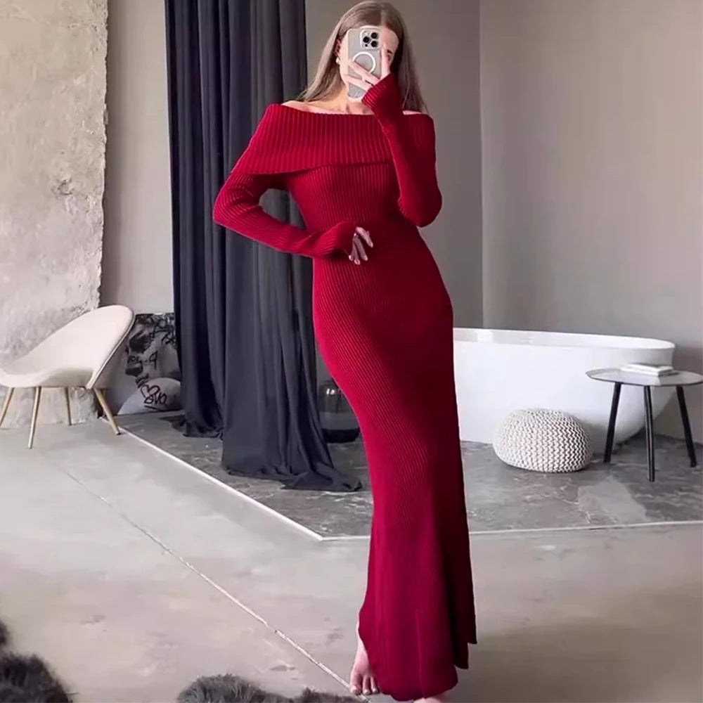 Jasmijn Women's Maxi Dress | Zachte Gebreide Stof, Off-Shoulder Design 2