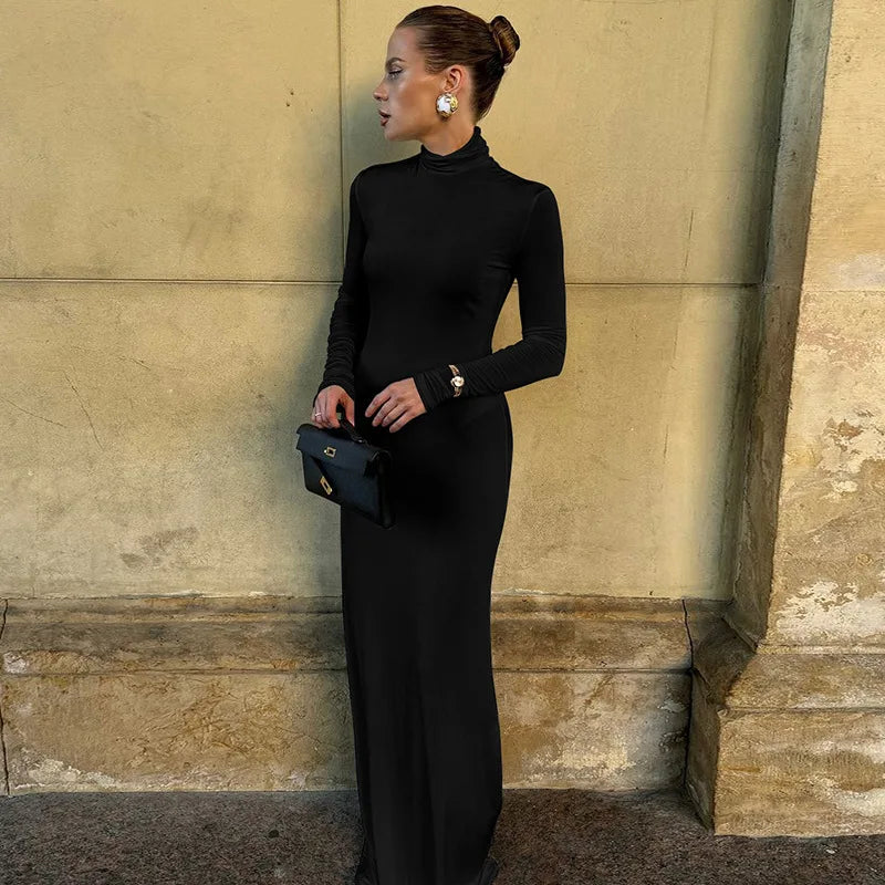 Mira Zwarte Lange Jurk Dames | Turtleneck, Maxi Lengte, Lange Mouwen 4