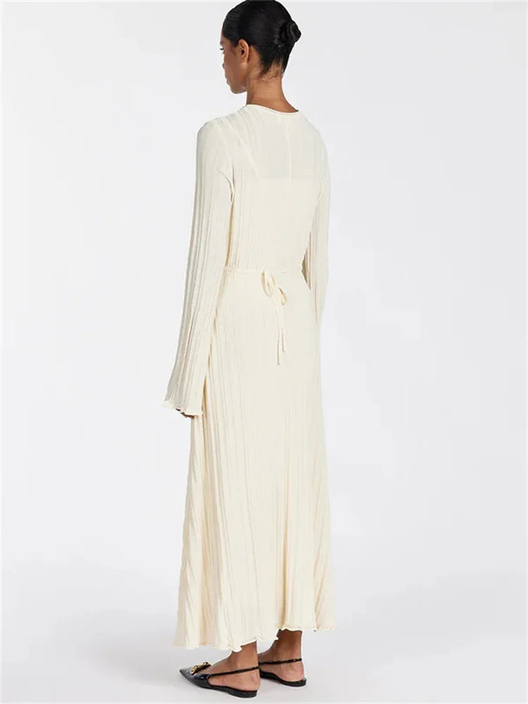 Ginevra Dames Maxi Jurk | Ribbelontwerp, Elegante Lange Mouwen 9