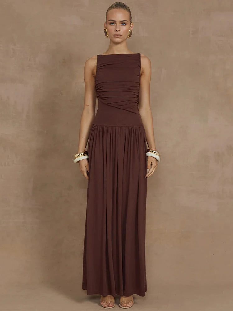 Gina Dames Maxi Jurk | Luxe Stof, Mouwloos Design voor Zomer 2
