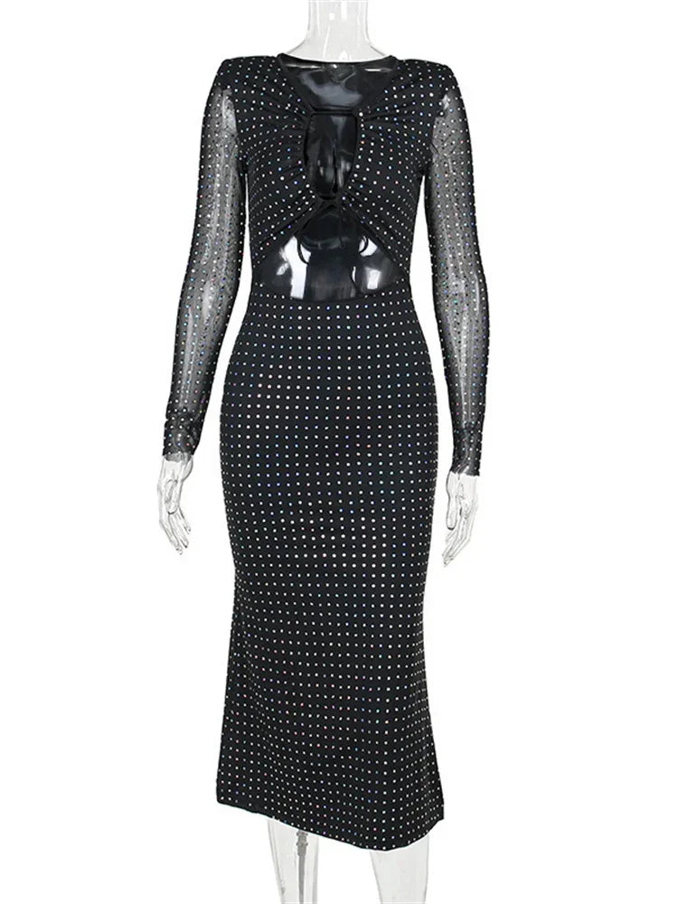 Halimah Zwarte Lange Jurk Dames | Glitter, Elegant Maxi Jurk voor Speciale Gelegenheden 6