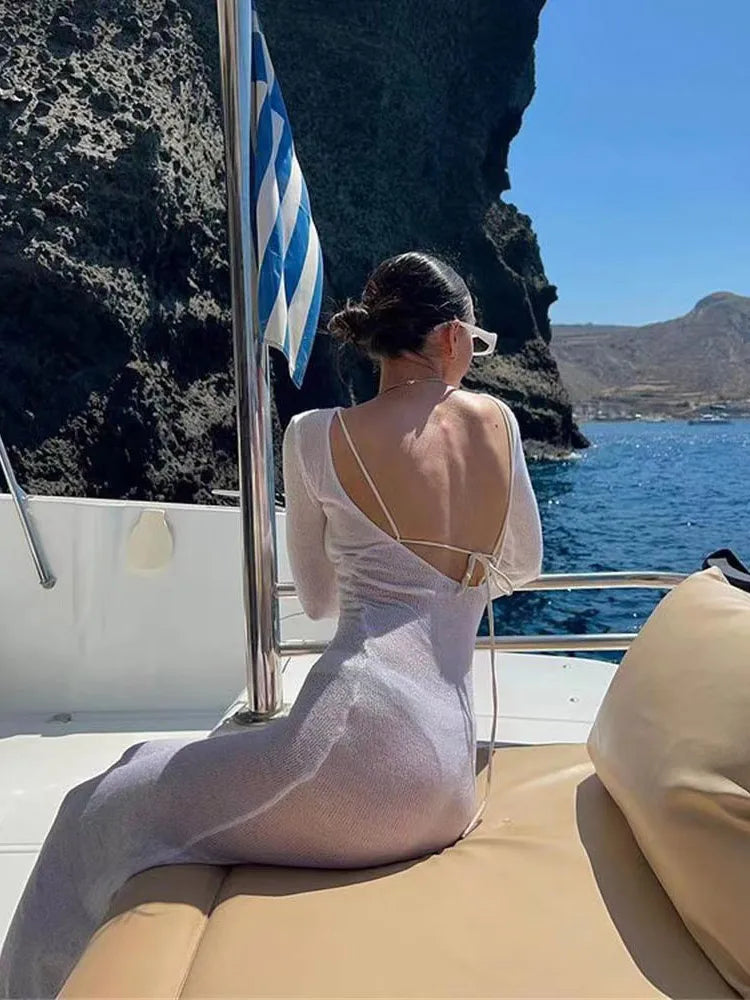 Gwen Lange Jurk Dames | Zonnebescherming, Doorzichtig Maxi Jurk met Lange Mouwen 4