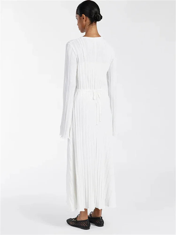 Ginevra Dames Maxi Jurk | Ribbelontwerp, Elegante Lange Mouwen 12