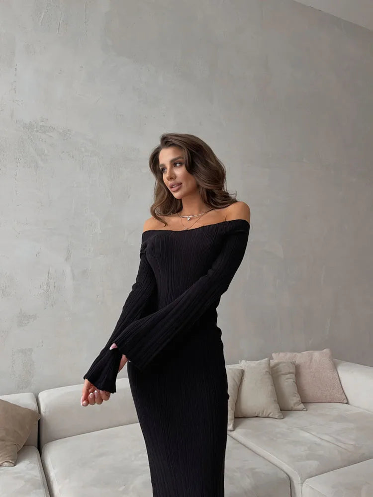 Helle Dames Lange Jurk | Premium Gebreide Stof, Elegant 1