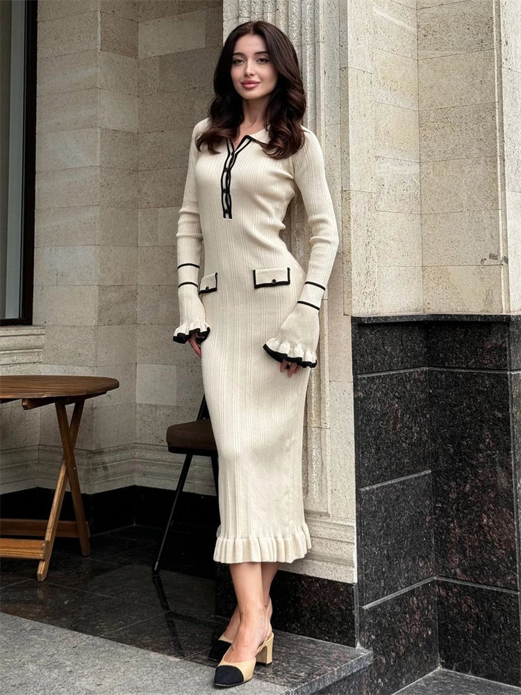 Galia Dames Ruffled Jurk | Zachte Gebreide Stof, Elegant en Veelzijdig 2