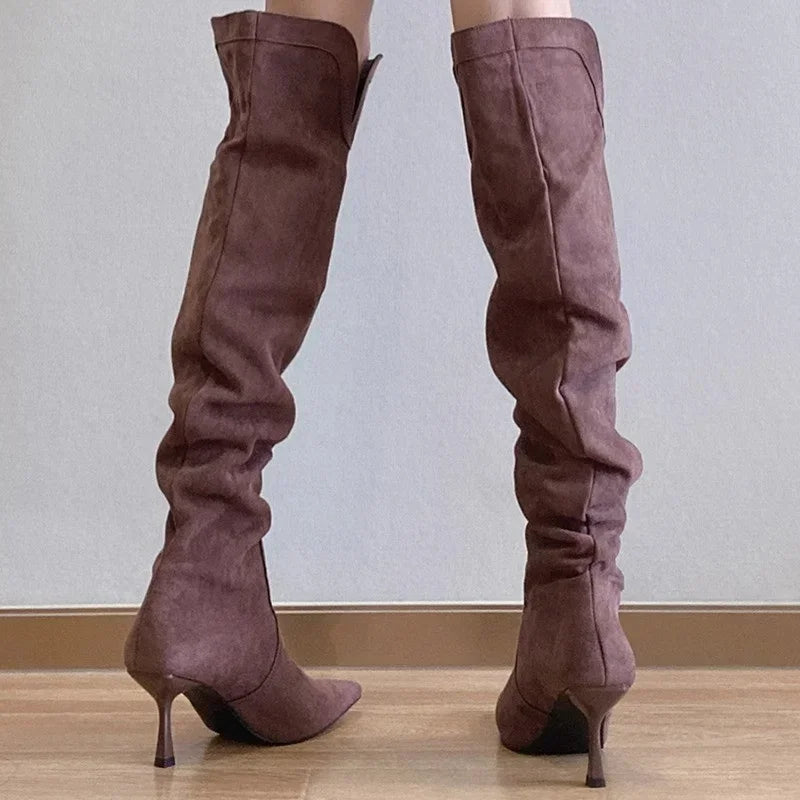 Heloise Dames Hoge Laarzen | Elegante Plissé, Zwart 4