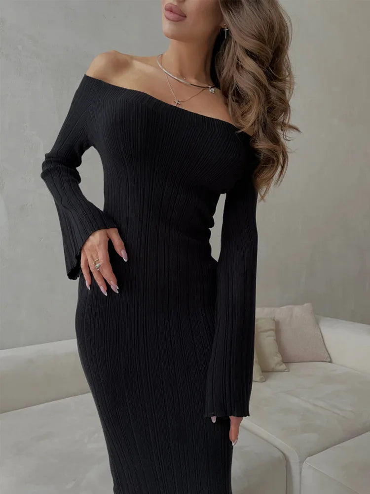 Helle Dames Lange Jurk | Premium Gebreide Stof, Elegant 2