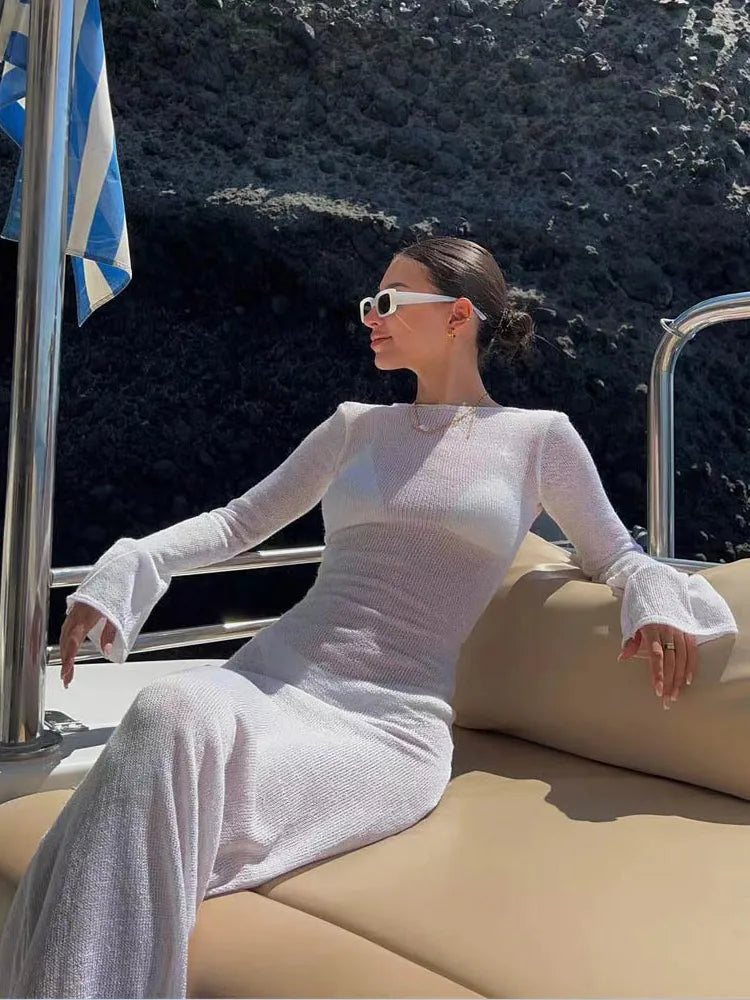 Gwen Lange Jurk Dames | Zonnebescherming, Doorzichtig Maxi Jurk met Lange Mouwen 1