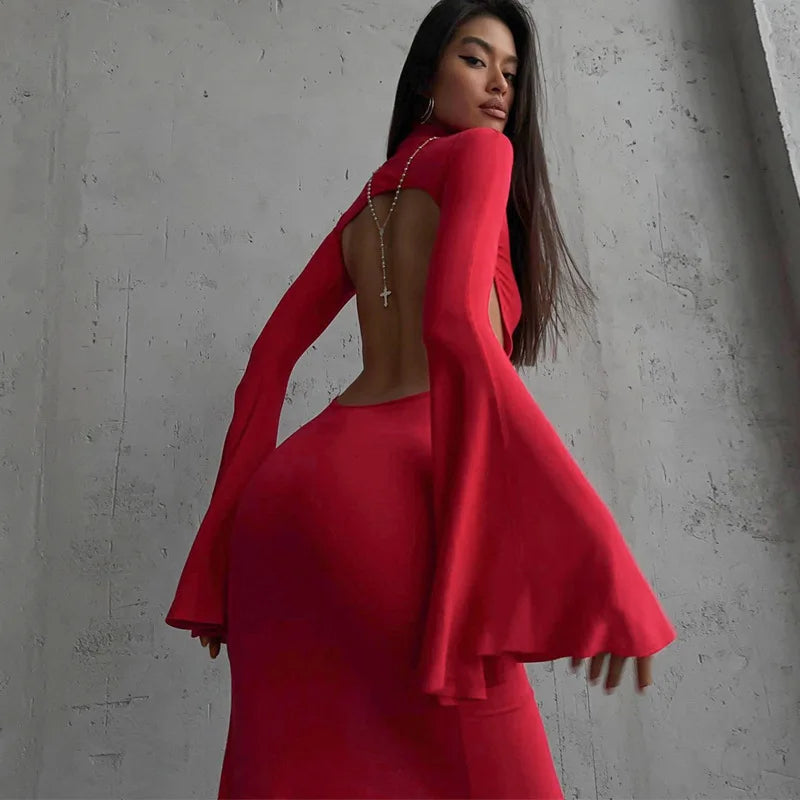 Mira Zwarte Lange Jurk Dames | Open Rug, Sexy Split, Maxi Lengte 5
