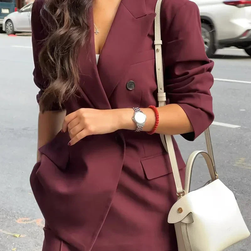 Women's Suit Burgundy Size M Polyester Tailored Blazer and Trouser Set-4